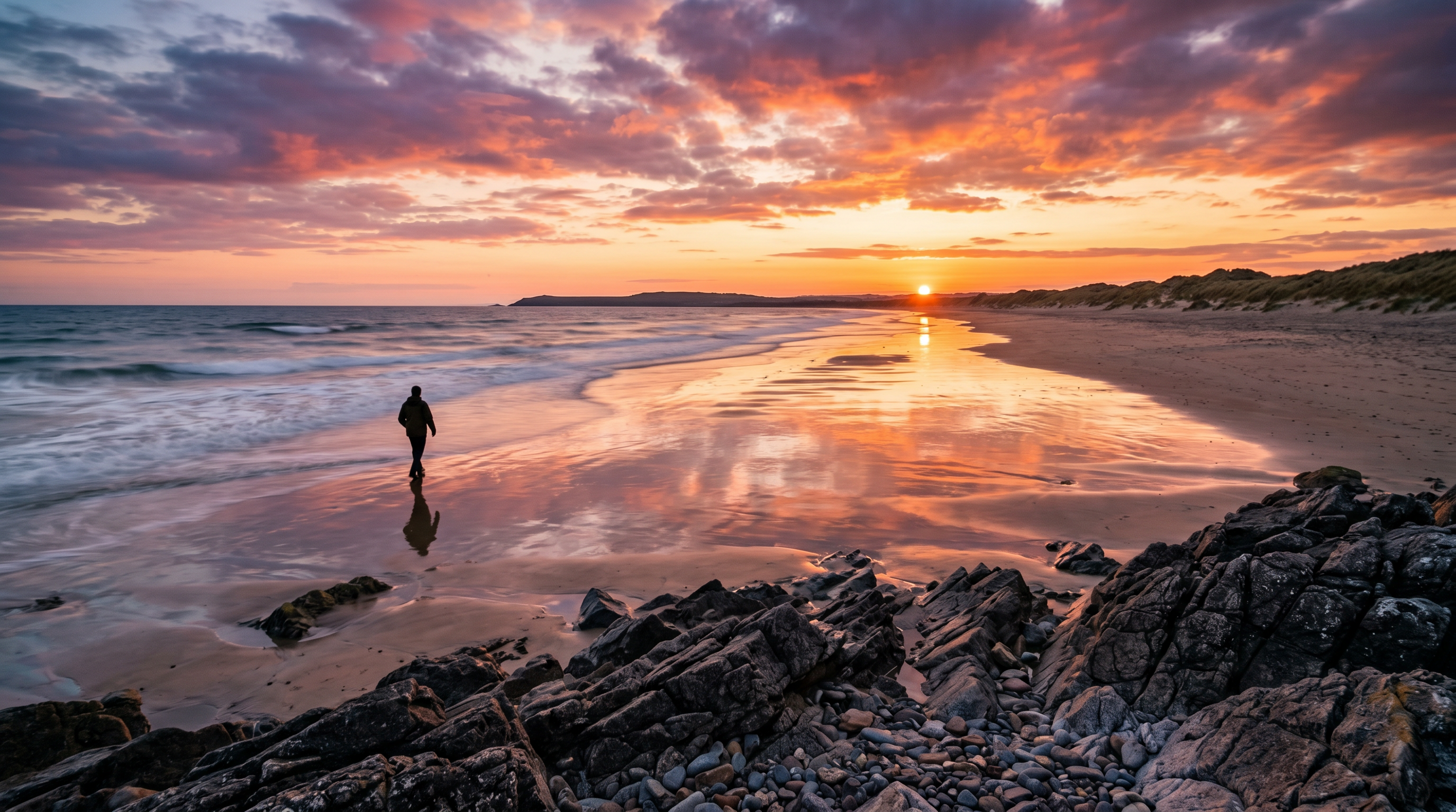 Curracloe Beach Wexford at golden hour sunset