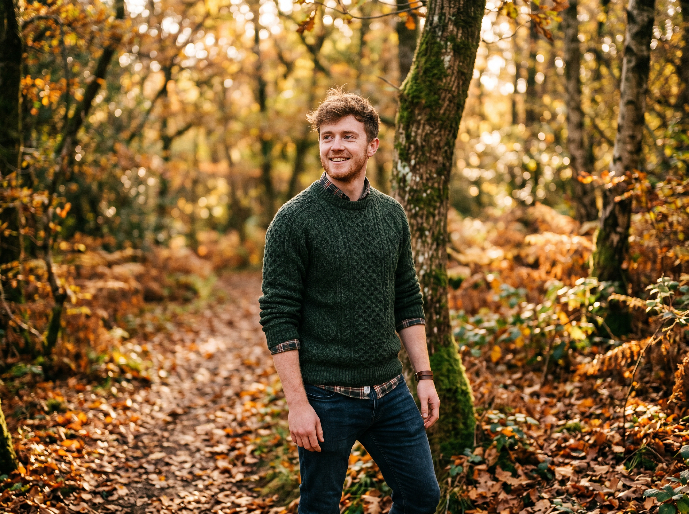 Natural light portrait in Irish woodland