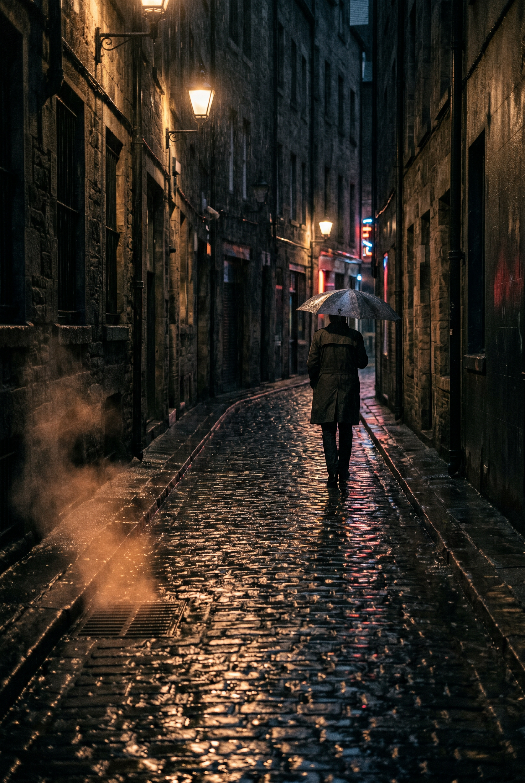 Rainy night street scene in Dublin Ireland
